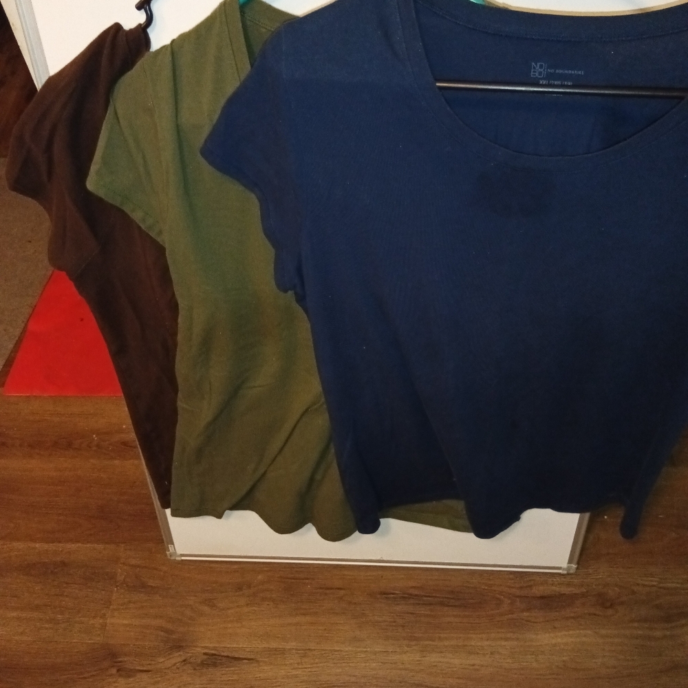 Women's Navy Blue, Brown, Black and Green T-Shirts. (L-XL) 4 For $10.